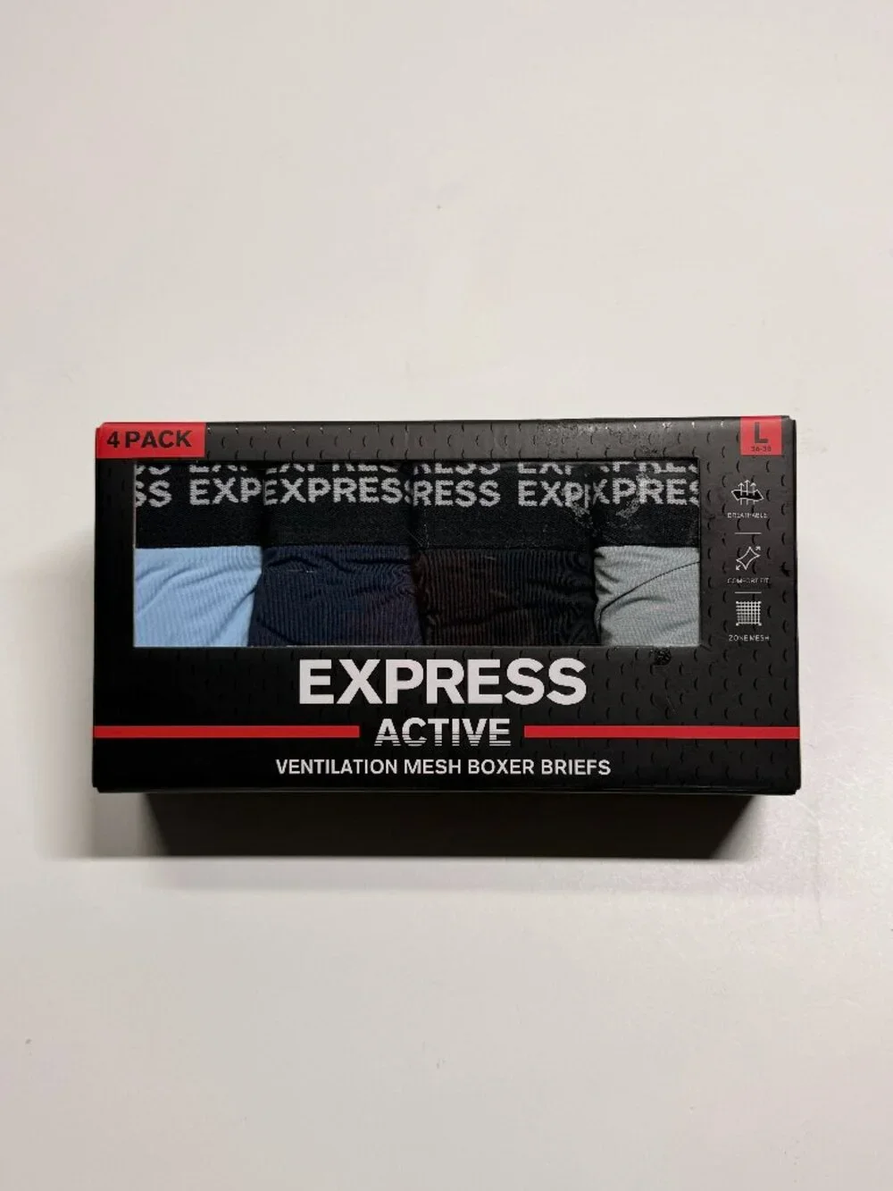 NWT Express Active Microfiber Boxer Briefs - Large - Multi Colors - 4 Pack